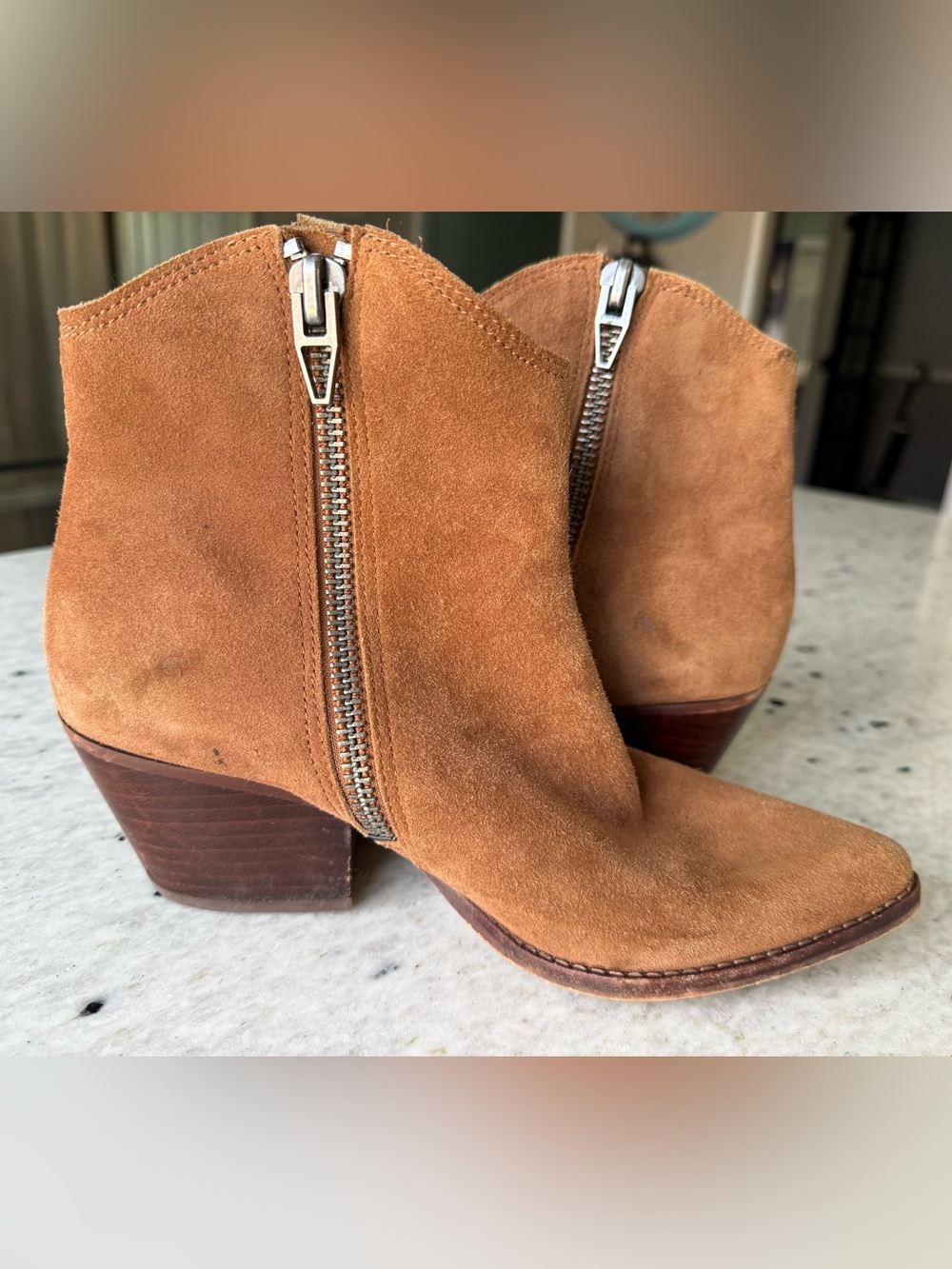 Dolce Vita Women's Suede Ankle Booties with Side Zip - Tan
